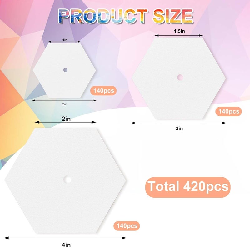 fuceury 420 PCS Piecing Paper for Quilting（1", 1.5" and 2"）, Hexagon Quilting Templates for DIY Patchwork Sewing Crafts, Sewing Supplies Quilting Accessories Crafting Tools,Hexagon Paper Piecing Template - Image 2